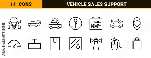Vehicle service and car dealership minimalist outline icon set
