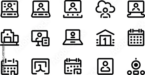 Various office work icons on white background