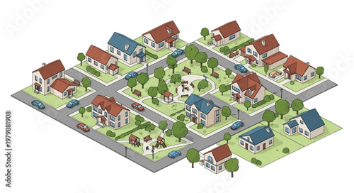 Suburban Neighborhood Residential Area Houses.