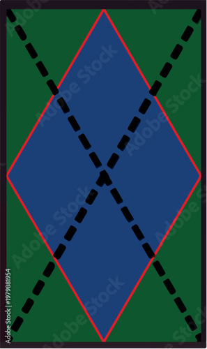 PrintBlue Diamond Harlequin with Black Cross on Green Frame
