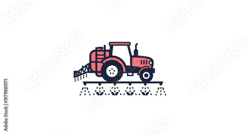 Red Tractor with Plow Attached Side.