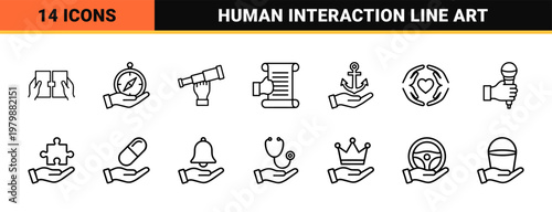 Minimalist Hand Gesture and Service Business Line Icons