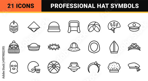 Minimalist professional and recreational headwear line icon set