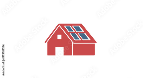 Red house with solar panels roof.