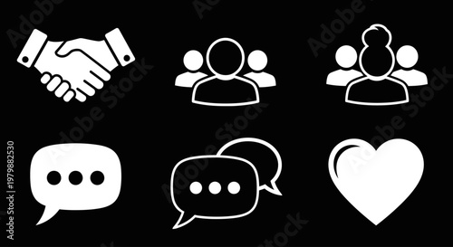 Handshake and people icons with heart.