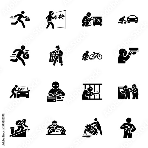 Criminal Activity and Lawless Behavior Icon set