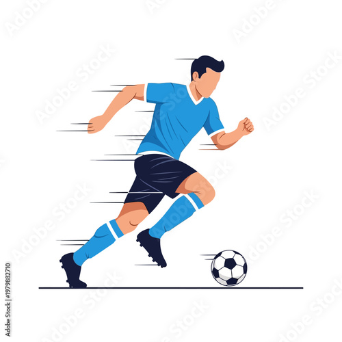Soccer Player Running with Ball, Dynamic Action, Sports Illustration