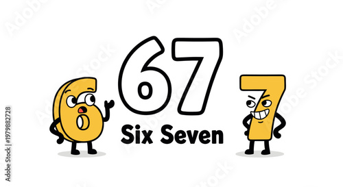 Number characters six and seven vector illustration for educational material, children book, or greeting card design