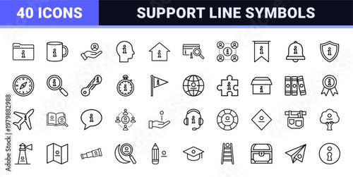 Information and help service line icon set for support and guidance