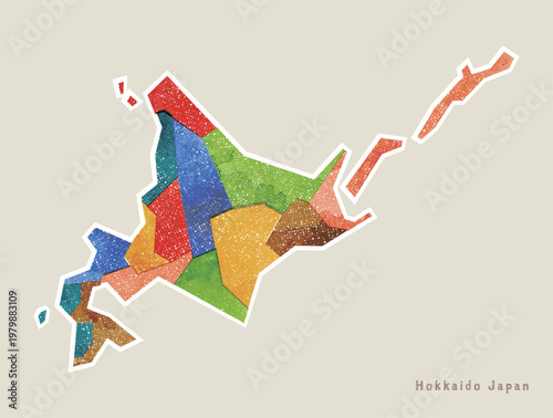 素朴な水彩の北海道地図（ベクター）