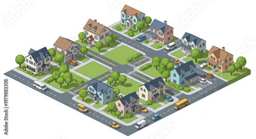 Suburban neighborhood street homes.