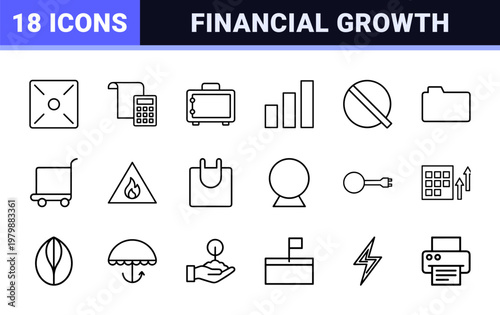 Business and investment minimalist outline icons for financial growth and banking.