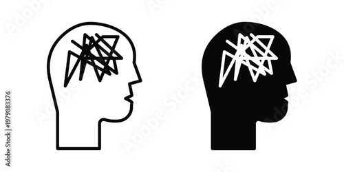 Mental disorder icon. Flat and outline icons. Black icons