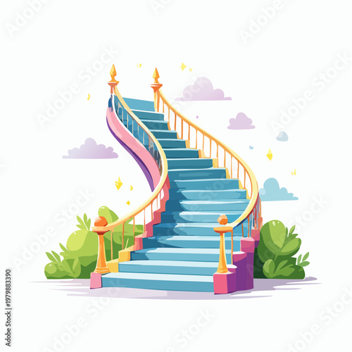 A whimsical spiral staircase leading up to the clouds, a magical journey upwards