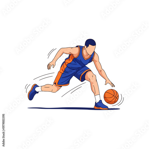 Basketball Player Dribbling Ball, Dynamic Action Shot, Sports Illustration
