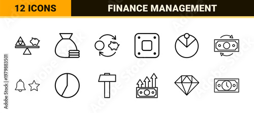 Minimalist investment and finance line icon set for wealth management