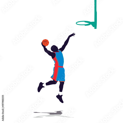 Basketball Player Dunking Silhouette on White Background