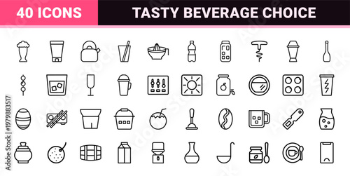 Juicy Drinks Minimalist Line Art Icon Set