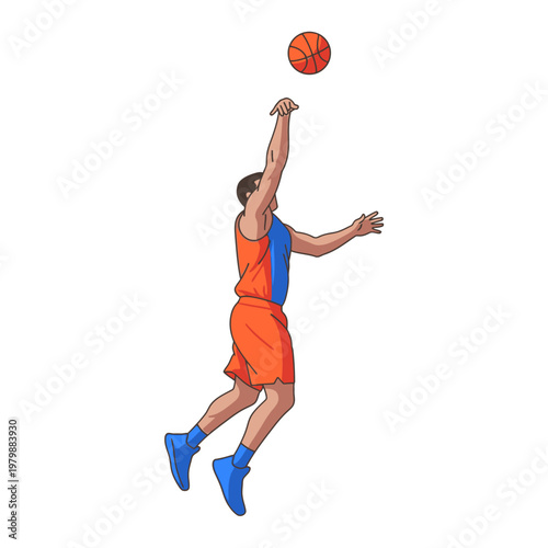Basketball player jumping to shoot ball, action shot, sports illustration