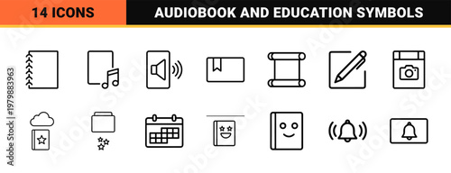 Minimalist digital education and e-book outline icon set