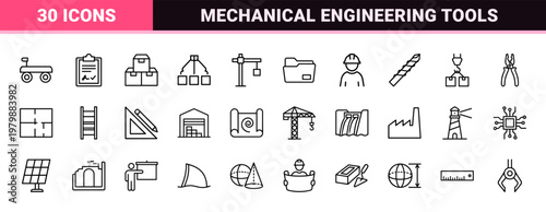Industrial Engineering and Construction Line Icon Set