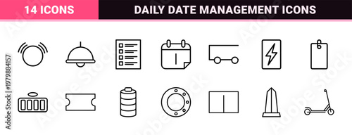 Minimalist calendar and schedule planning line icons for business organization and time management.