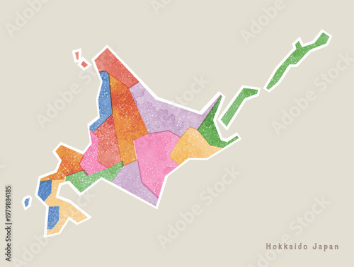 素朴な水彩の北海道地図（ベクター）