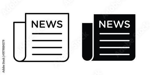 News icon. Flat and outline icons. Black icons