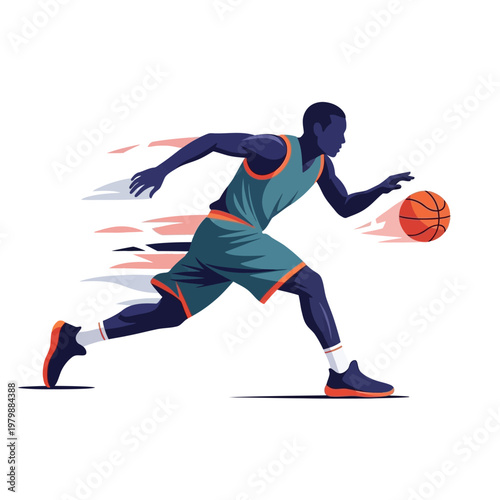 Dynamic Basketball Player Dribbling Fast Action Sport Illustration