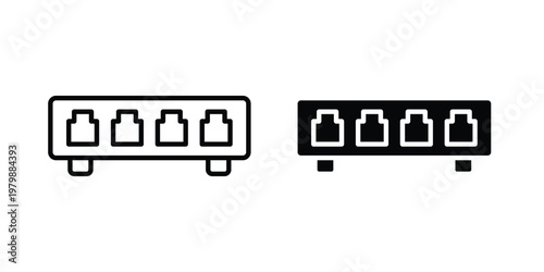 Network switch icon. Flat and outline icons. Black icons