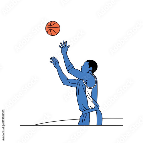 Silhouette basketball player jumping, shooting ball, dynamic action, sport illustration