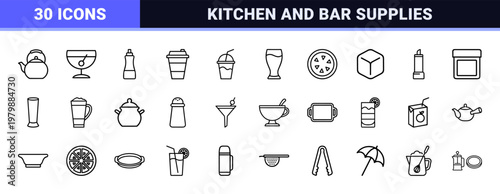 Minimalist beverage and drink outline icon set