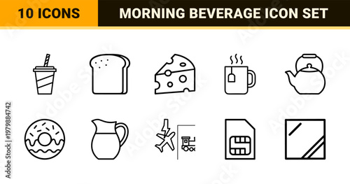 Minimalist cafe and drink outline icons set in grid layout.