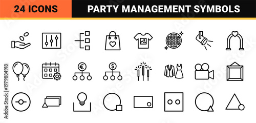 Event planning line icons set for party and wedding management