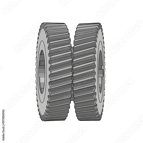 Two interlocking helical gears, mechanical engineering, industrial parts, machinery components