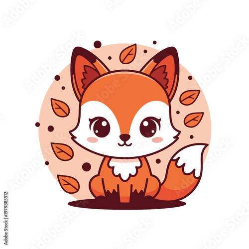 Cute Cartoon Orange Fox Character Sitting.