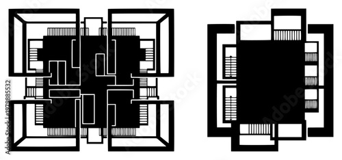 Detailed building layouts and architectural floor plans for residential or office design