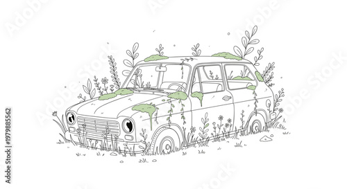 Scandinavian Style Abandoned Vehicle with Soft Botanicals