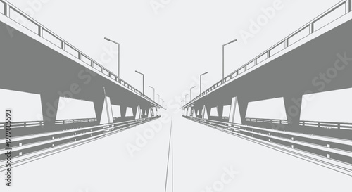A detailed illustration of a highway interchange with overpasses and streetlights on an empty road.