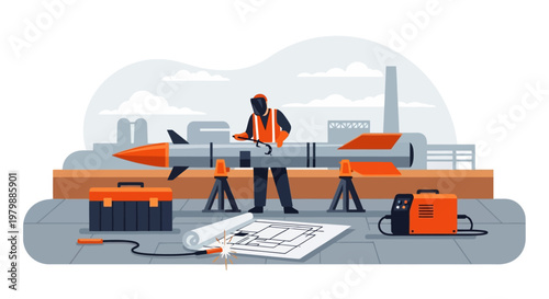 Man in orange safety vest working.