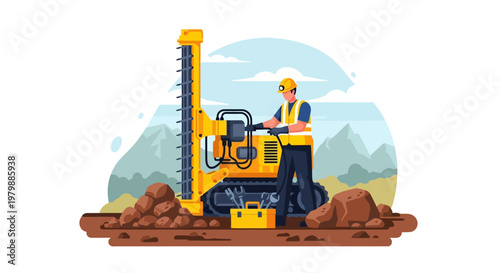 Man operating a yellow drilling machine.