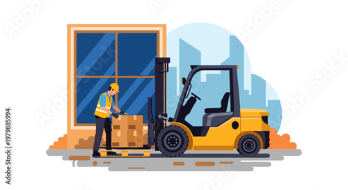 Man operating a yellow forklift machine.