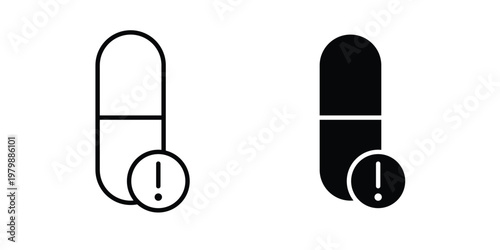 Overdose icon. Flat and outline icons. Black icons
