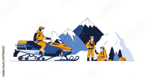 Man Riding Snowmobile Winter Sports.