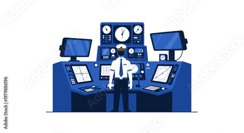 Man standing in front control panel.