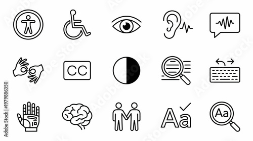 Vector Icons Set of vector accessibility and inclusion icons in line style. EPS Editable. Vector Illustrations.