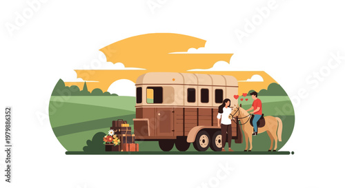People with horse and horse trailer.