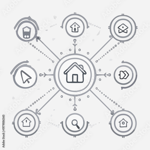 Centralized home network diagram with connected icons.