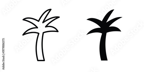 Palm tree icon. Flat and outline icons. Black icons