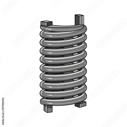 Industrial Metal Coil Spring with Square End Caps, Isolated on White Background